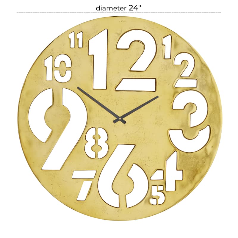 Aluminum Metal Wall Clock with Cut Out Numbers - Gold - Roche River Decor