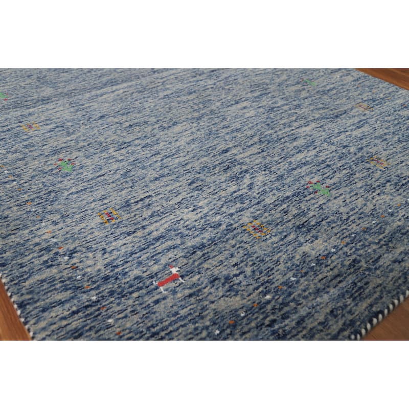 Tribal Blue Gabbeh Oriental Rug Handmade Wool Carpet - 4'0" x 5'10" - 4'0" x 5'10" - Blue