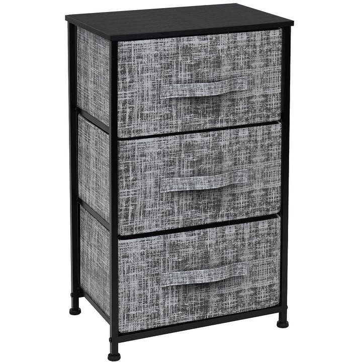 3 Drawer Nightstand Dresser Organizer Steel Frame Wood Top Fabric Bins