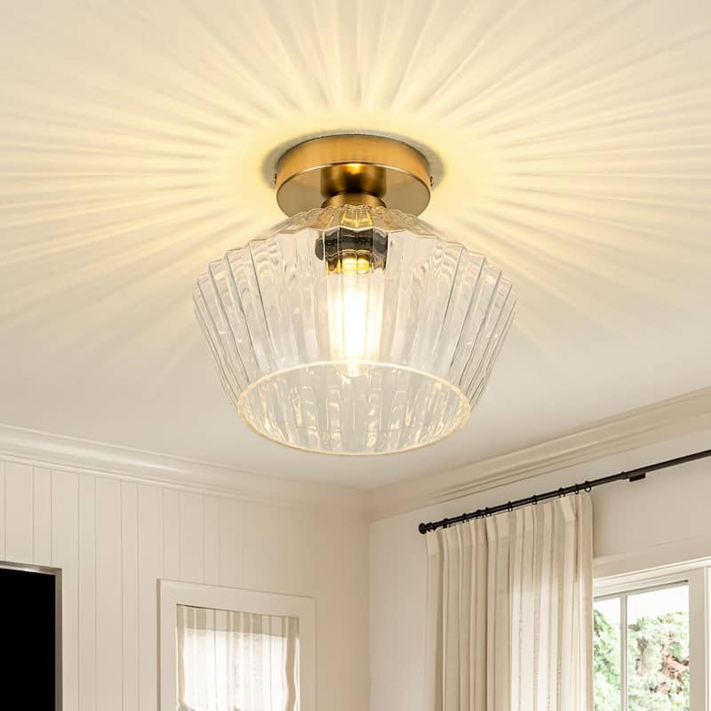 Led ceiling light brass+clear fixture light glass, metal hallway light