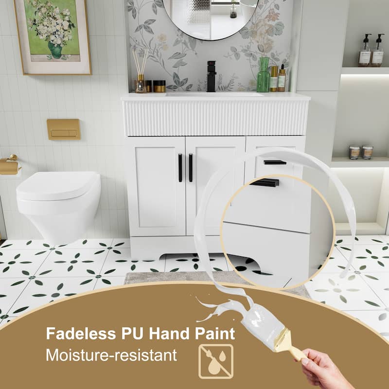 30"/36"/48" Single Bathroom Vanity Set with Drop in Sink Top with Wave Lines
