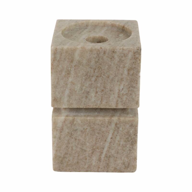 Modern Onyx Marble Stacked Cubes Candle Holder - Ivory & Tan