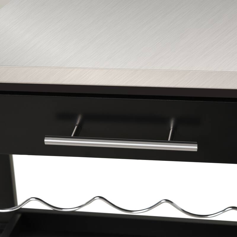 Rolling Kitchen Island with Stainless Steel Tabletop,Wine Rack,Drawer