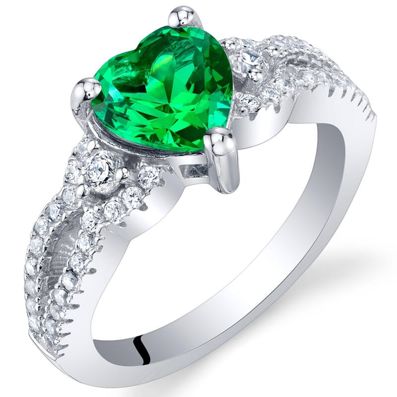 Sterling Silver 1.25 ct Created Emerald Birthstone Ring