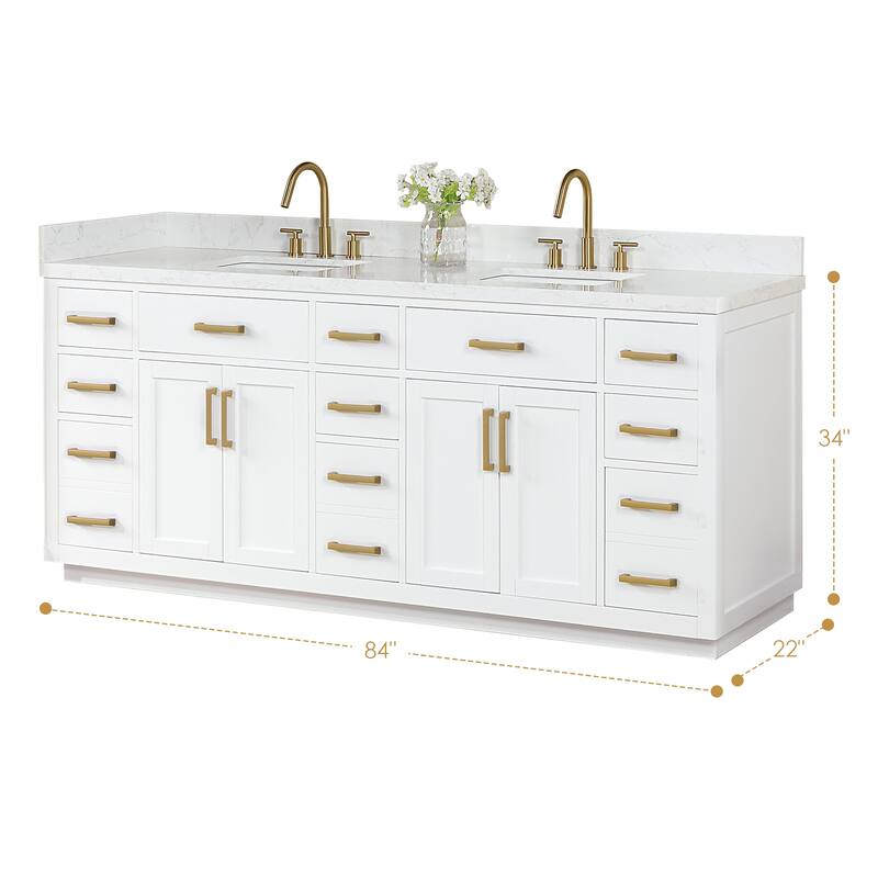 Altair Gavino Bath Vanity with Grain White Composite Stone Top and Mirror