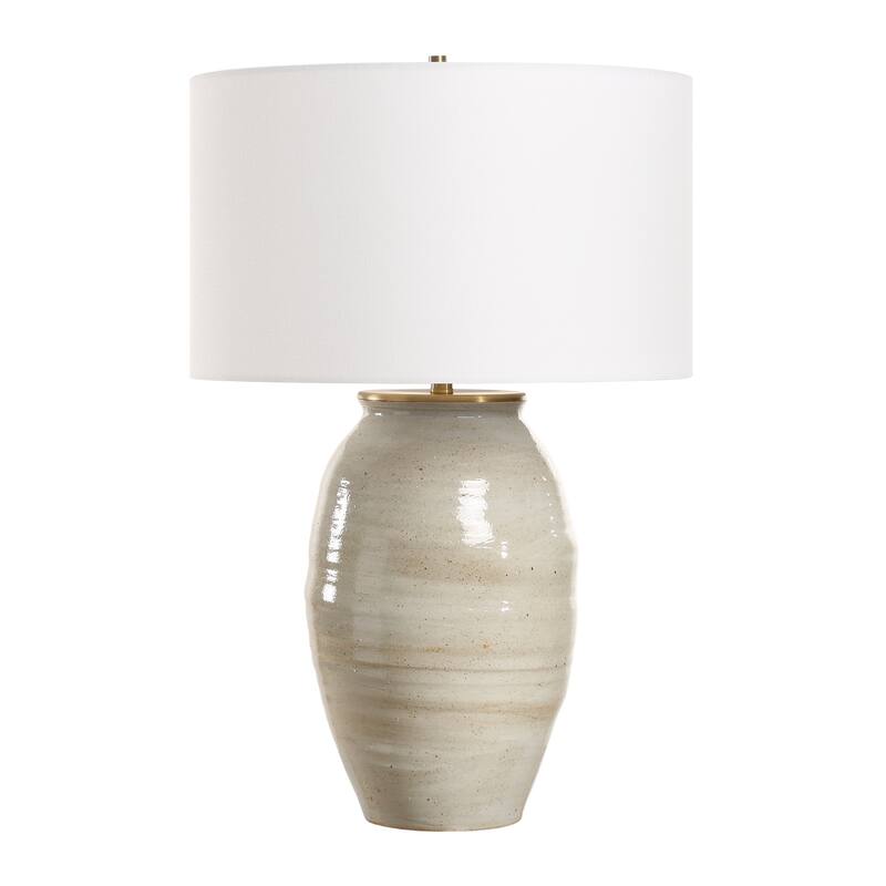 Ceramic Table Lamp with White Drum Shade - 27.75" - Beige