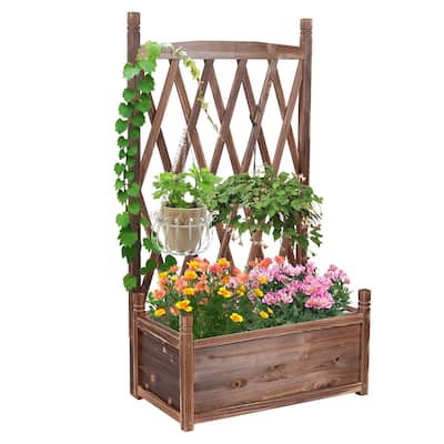 Wooden Garden Plant Box with Trellis Flower Raised Bed Climbing