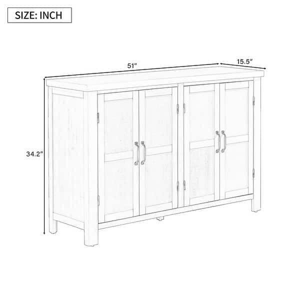 4 Door Storage Sideboard with Adjustable Shelves Pinewood Legs and Retro Metal Handles for Living Room Entryway