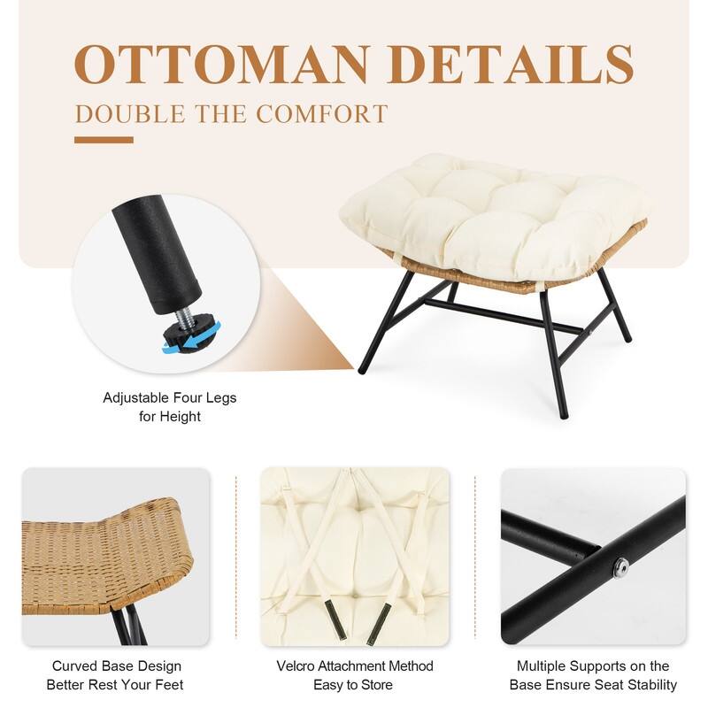 5-Piece Outdoor Boho Patio Furniture Set Wicker Sectional Conversation Set with Ottomans and Coffee Table