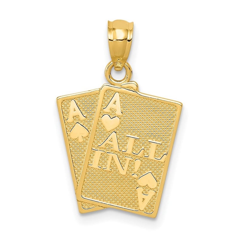 Curata 14k Yellow Gold 18" Ace of Hearts and Ace of Spade All In! Cards Pendant Necklace - 21x14mm