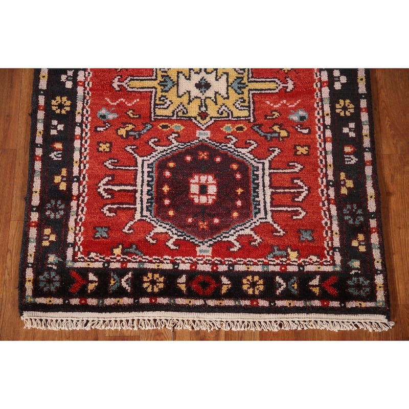 Geometric Kazak Indian Area Rug Hand-knotted Wool Carpet - 2'11"x 5'0"