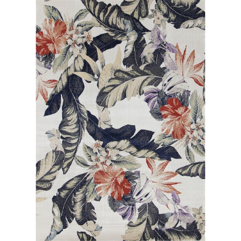 HomeRoots Botanical Leaves Modern Rectangle Area Rug - 5' X 8'