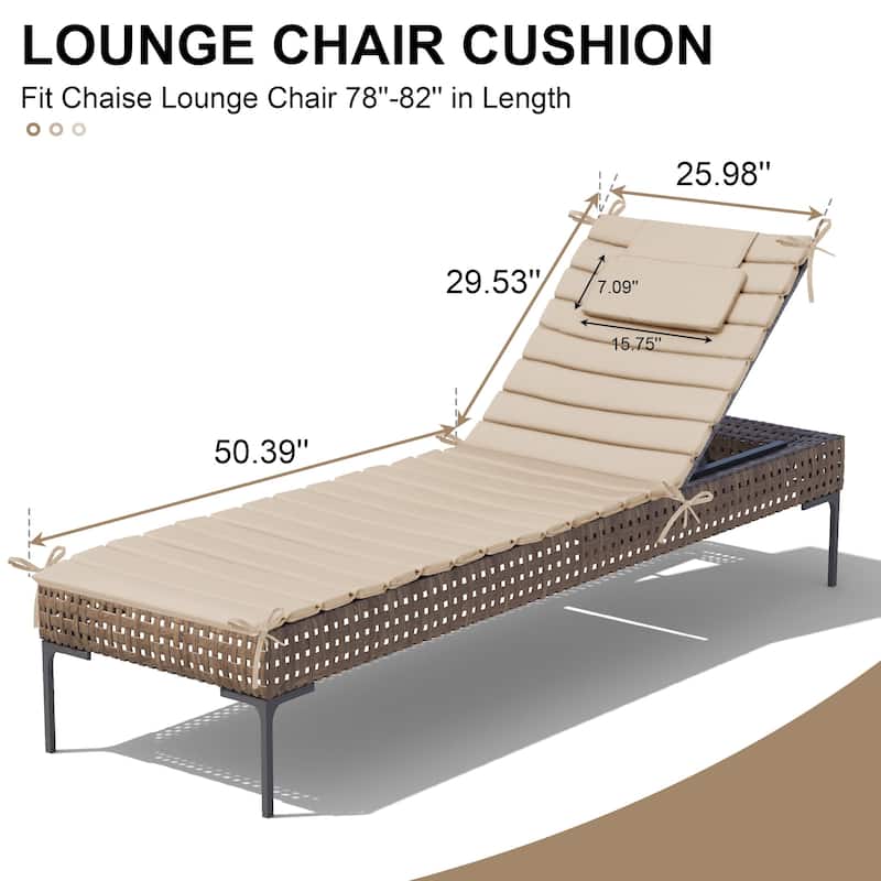Outdoor Chaise Lounge Cushion, Quilted Patio Sun Lounger Pad with Straps
