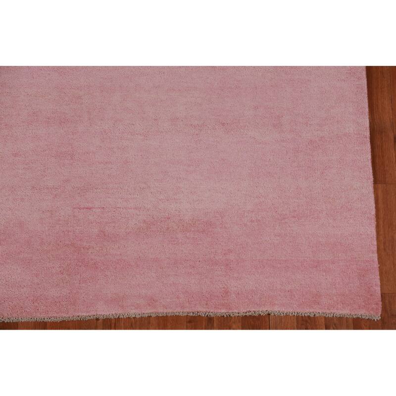 Hand Knotted Oriental 100% Wool Carpet Modern Solid Pink Gabbeh Area Rug - 9' 3'' X 6' 2''