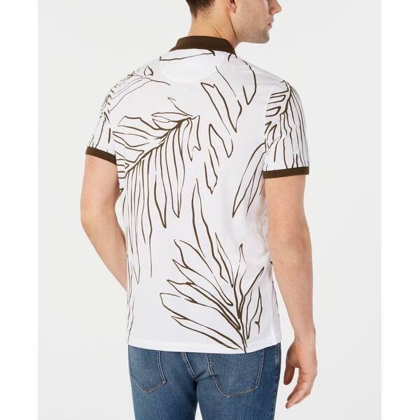 Shop Michael Kors Mens Shirt White Brown Size Xl Polo Palm Leaf
