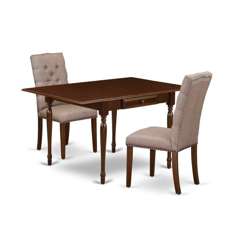 HomeStock 3-Piece Mahogany Finish Rectangular Solid Wood Top with Dropleaf Dining Table Set