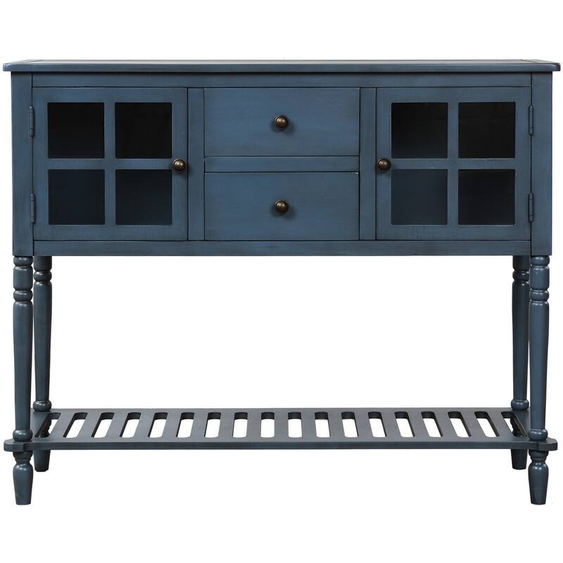 Farmhouse Sideboard with Glass Cabinets & Drawers - Rustic Console Table for Dining Room & Living Room