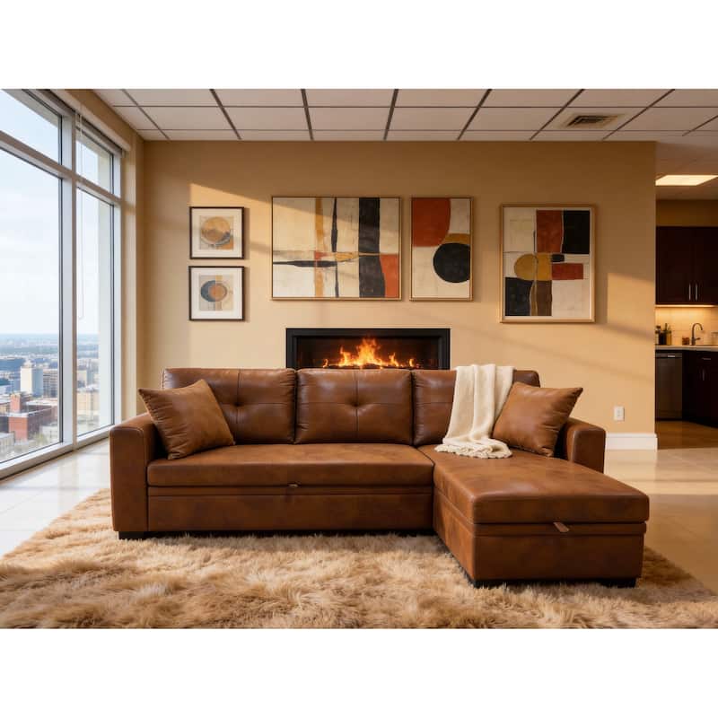 Sleeper Sofa,Sectional with Pull-Out Bed, Reversible Chaise, Storage Sectional, Convertible Sofa Bed, L-Shaped Sofa