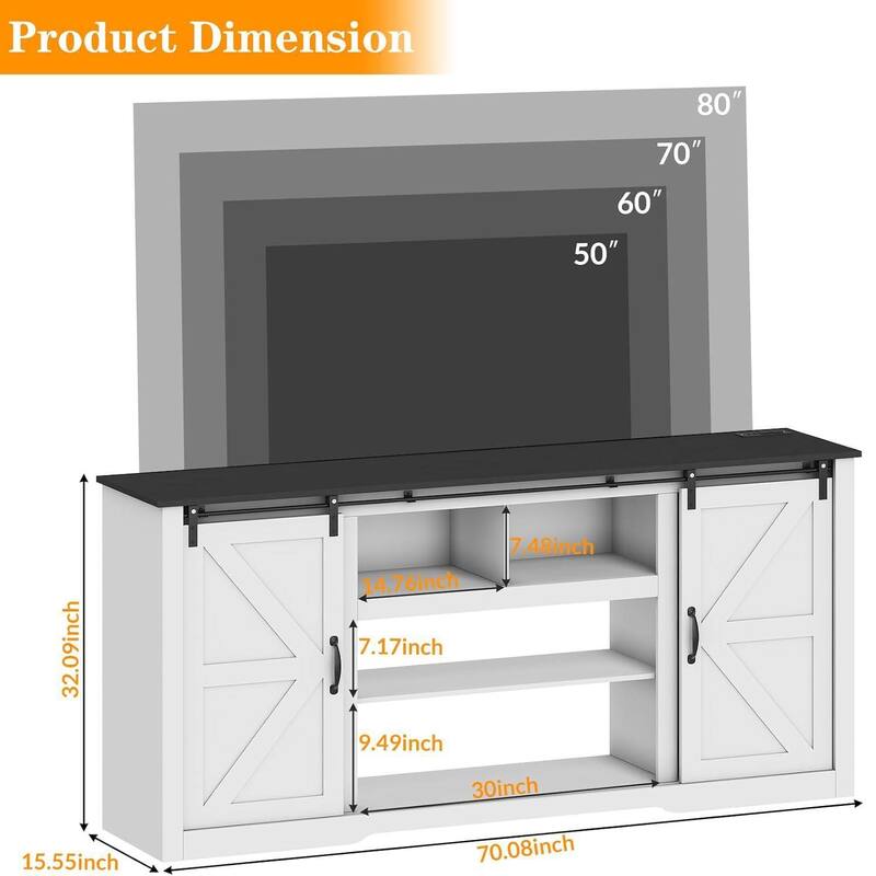 70" Farmhouse Large TV Stands, Entertainment Center with Sliding Doors - N/A
