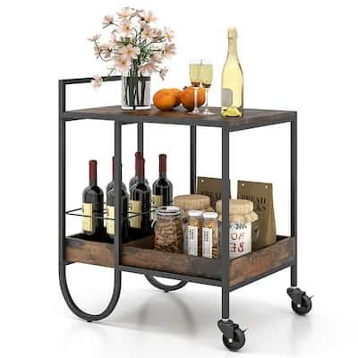 Gymax Industrial Bar Cart Rolling Buffet Serving Cart w/ Removable