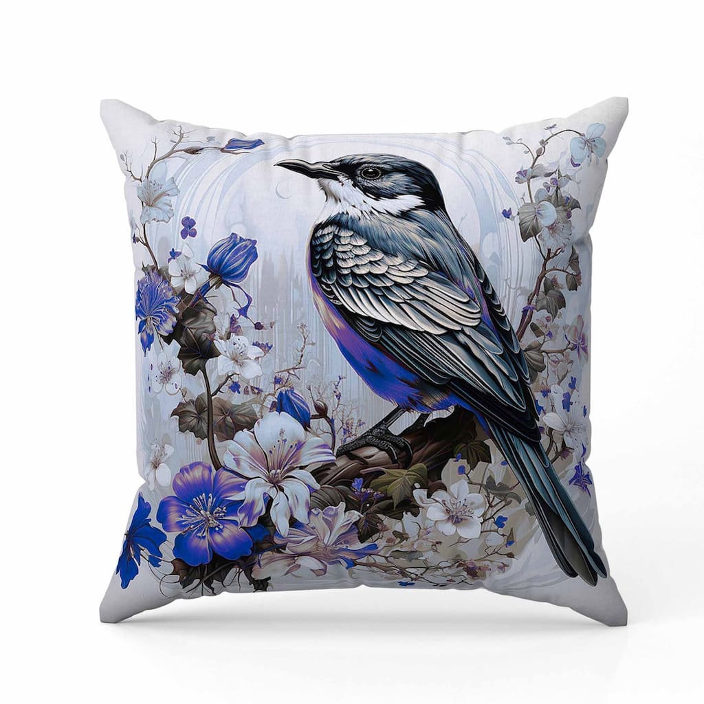 Feathered Floralscapes Faux Suede Reversible Throw Pillow Blue and Green