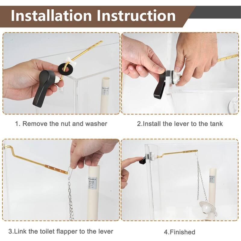 Universal Toilet Flush Tank Lever Kit, Side Mount Handle with Stainless Steel Flapper Chains, Chrome Finish