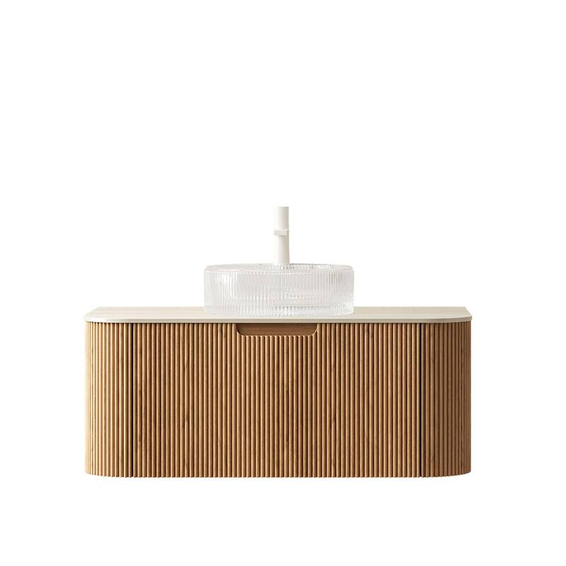 Floating Bathroom Vanity with Transparent Round Glass Basin