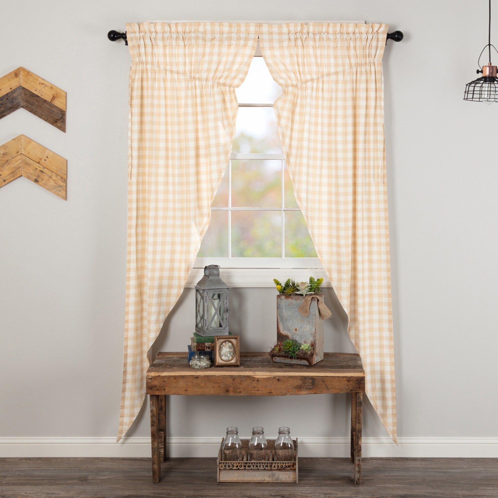 Farmhouse Kitchen Curtains Set Annie Buffalo Check Prairie Panel 84x36 2 Colors 