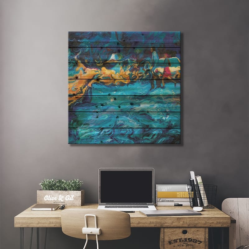 Running In Rain Print On Wood by Iris Scott - Multi-Color