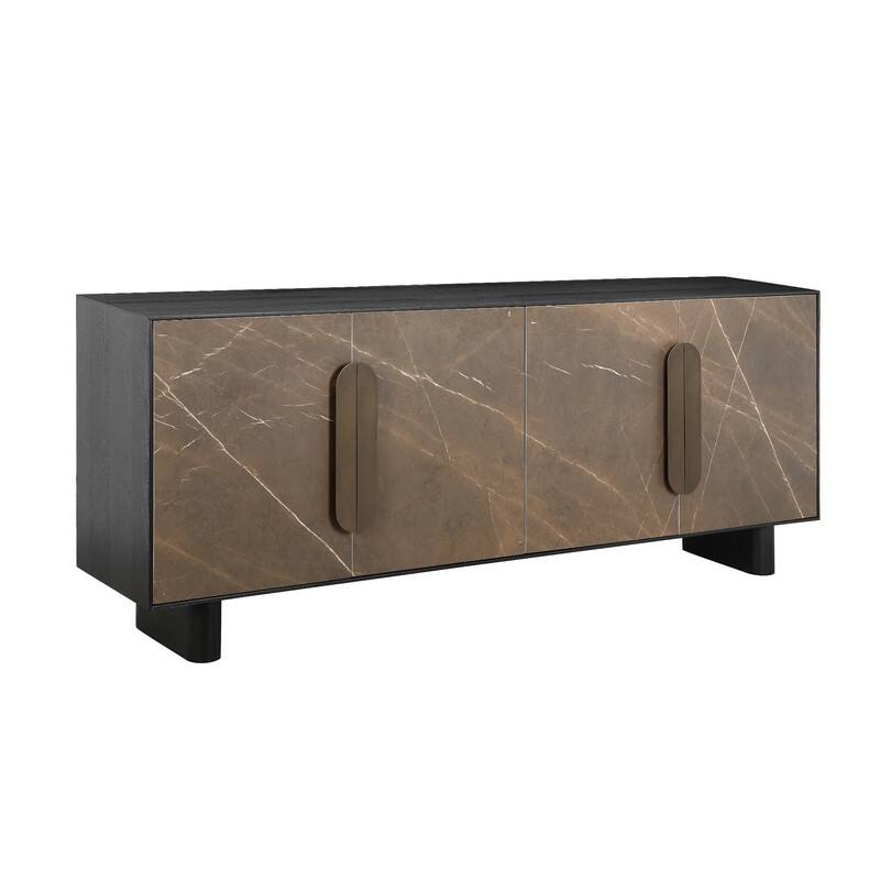 Spruce & Spring Modern Black Ash Sideboard with Cappuccino Ceramic Doors, Large Storage Cabinet