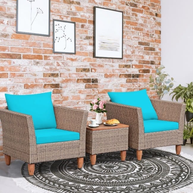 3 Pieces Patio Rattan Furniture Set with Washable Cushion for Yard Porch - 29" x 27" x 28"(L x W x H)