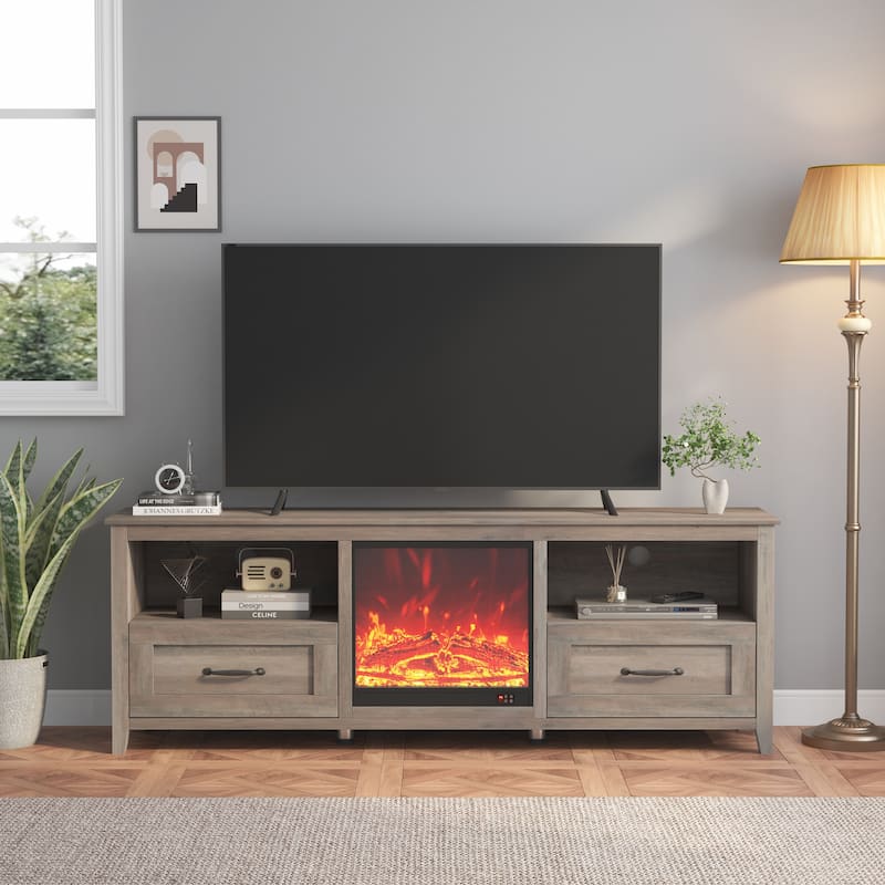 70.08" Storage TV Stand with 4 Open Shelves and 2 Removable Drawers