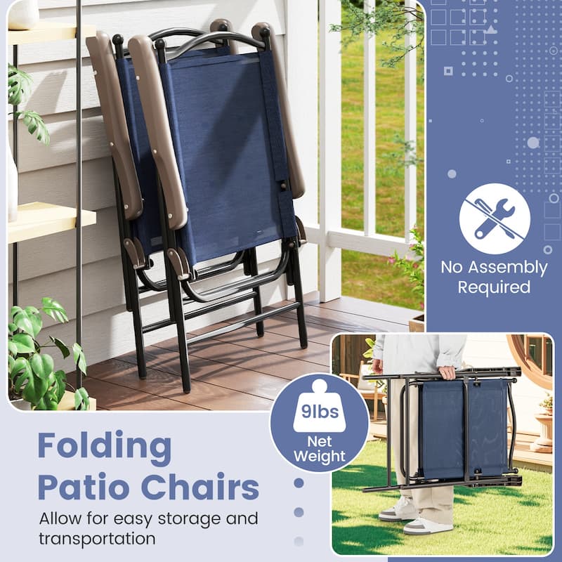 Set of 2 Outdoor Folding Sling Back Chairs for Patio and Camping