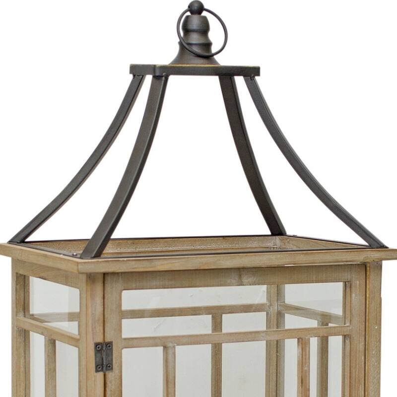 HomeRoots Set Of Two Black Flameless Floor Lantern Candle Holder - 17