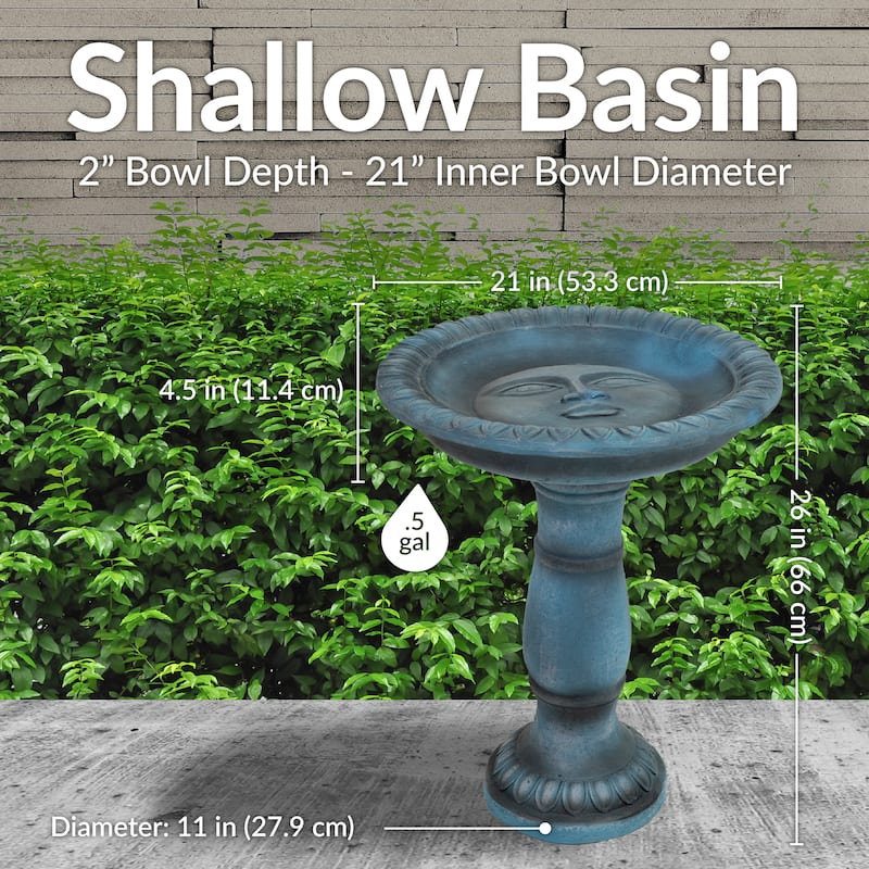 Sunnydaze Façade du Soleil Reinforced Concrete Bird Bath - 26"