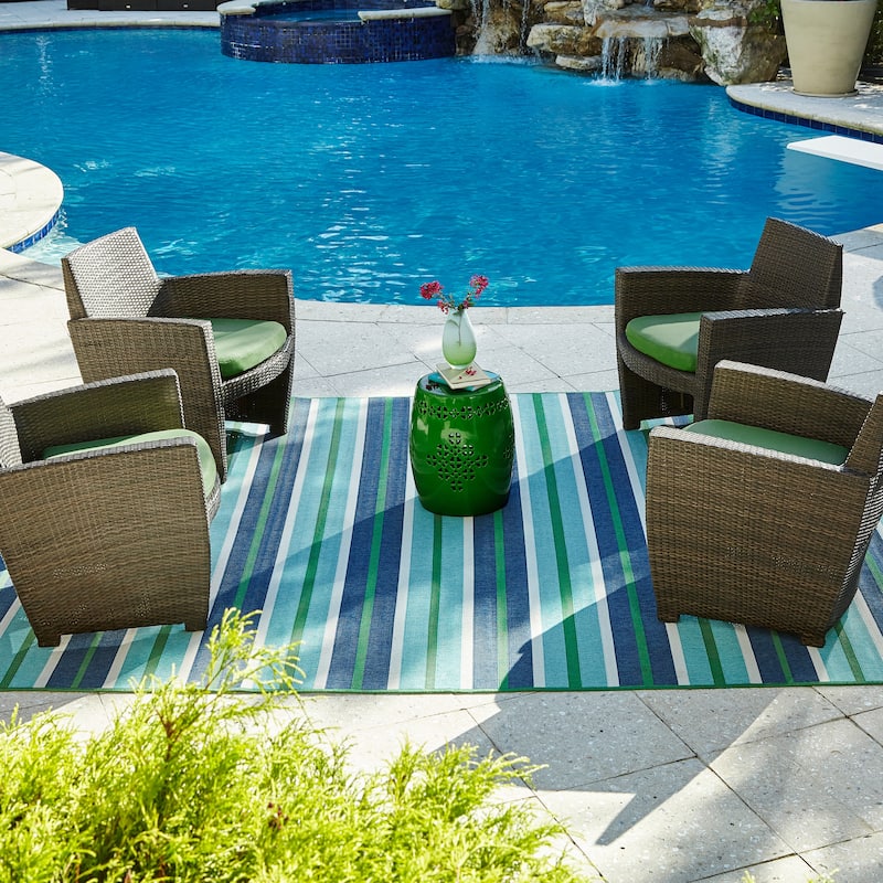 Style Haven Martinique Feeling the Blues Striped Indoor Outdoor Rug