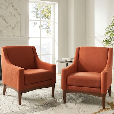 Francis Mid-century Modern Upholstered Armchair with Sloped Arms and Solid Wood Legs Set of 2 by HULALA HOME