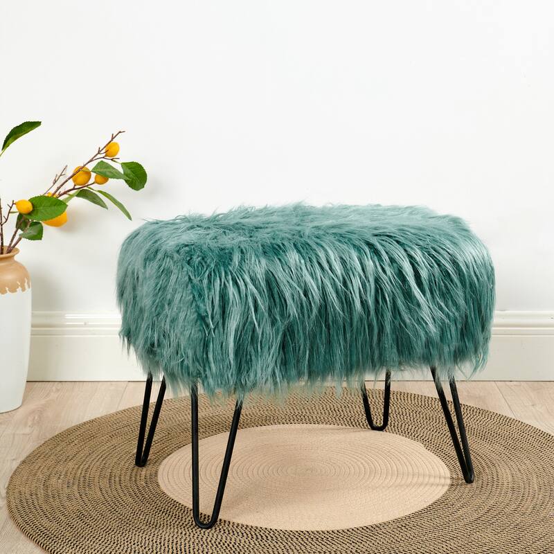 Mongolian Fauxfur Ottoman