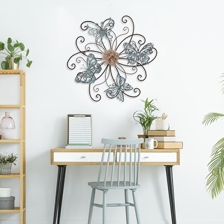 Adeco Trading Flower and Butterfly Urban Design Metal Wall Décor 