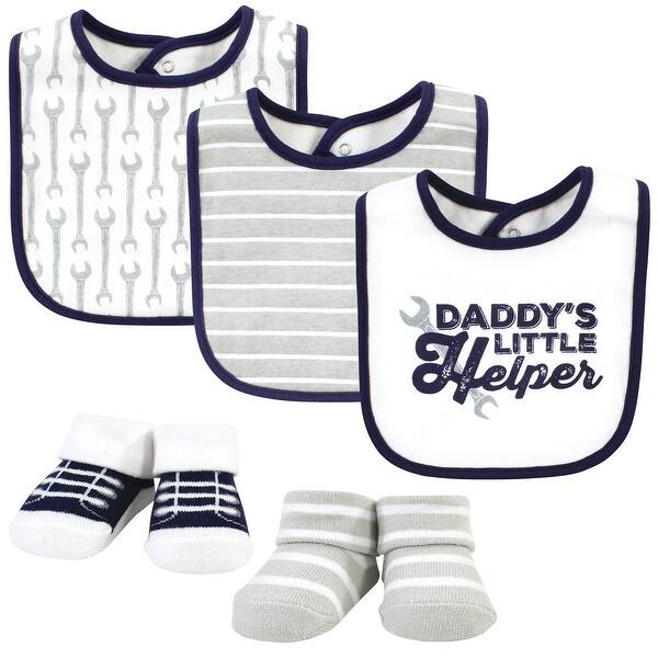 slide 1 of 1, Hudson Baby Infant Boy Cotton Bib and Sock Set, Daddys Helper, One Size - Daddy'S Helper - One Size One Size - Daddy'S Helper