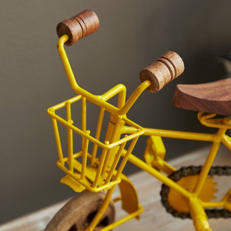 Multi Colored Metal Bike Sculpture with Wood Wheels (Set of 3) - 11 x 5 x 8