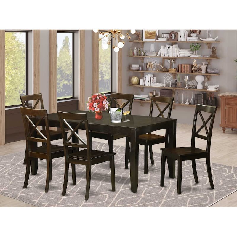 Dining Table Set 7 Piece - Rectangular Table & Chairs Extendable - Modern Kitchen Dining Room Furniture