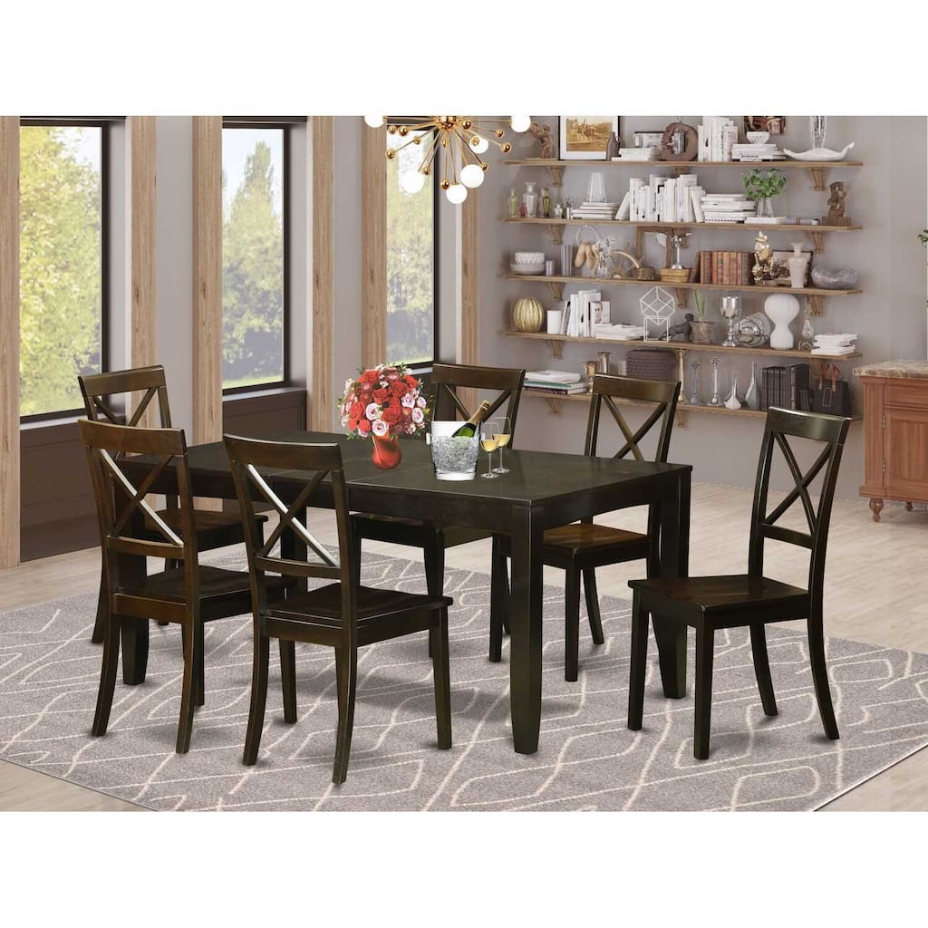 Dining Table Set 7 Piece - Rectangular Table & Chairs Extendable - Modern Kitchen Dining Room Furniture
