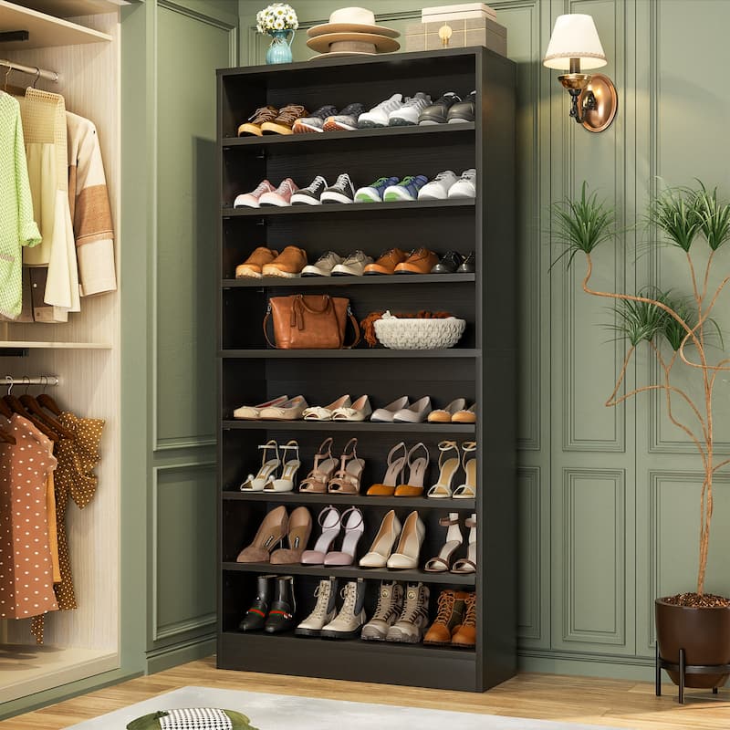 Rackcog 9-tier 64'' Tall Shoe Cabinet, 36 Pairs Wooden Shoe Storage Rack for Closet, Entryway - Black