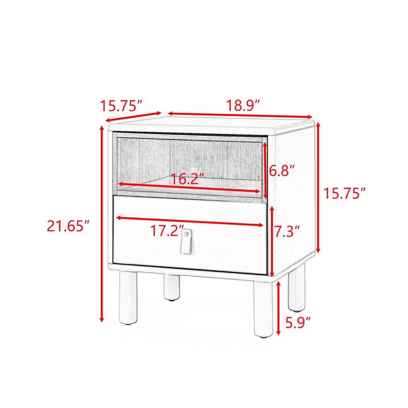 Night Stand, Bedside Table With Drawer, Minimalist And Practical End Side Table With Open Storage Shelf, Solid Wood Leg