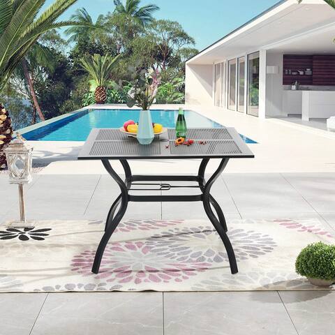 37" x 37" Square Outdoor Dining Table Powder-Coated Steel Frame Top Umbrella Stand Deck