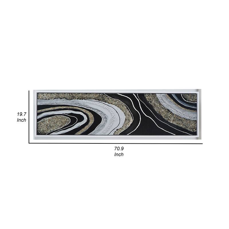 20 x 71 Wall Art Oil Painting, Long Landscape, Silver Stones, Brown, Black