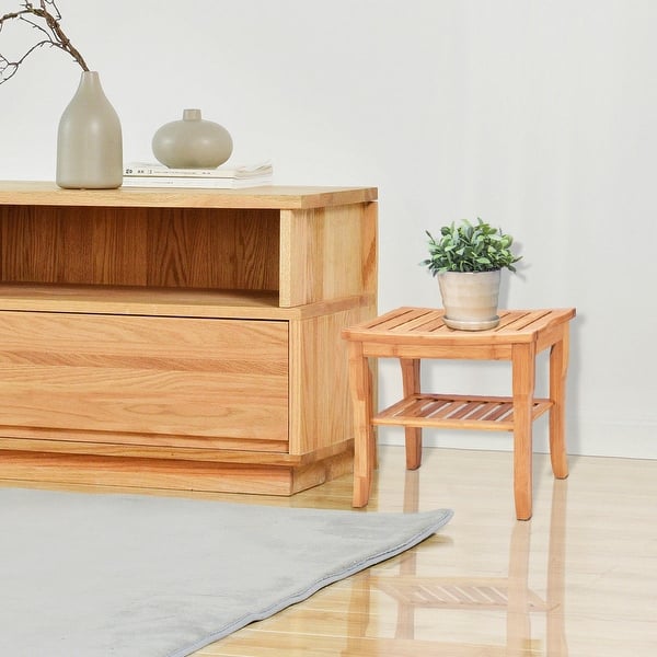 Shop Costway Bamboo Shower Seat Bench Bathroom Spa Bath Organizer