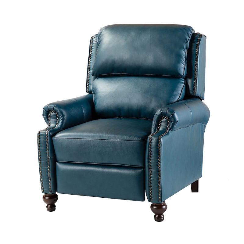 Gabriela Mid-Century Modern Genuine Leather Recliner with Tapered Block Solid Wood Feet by HULALA HOME