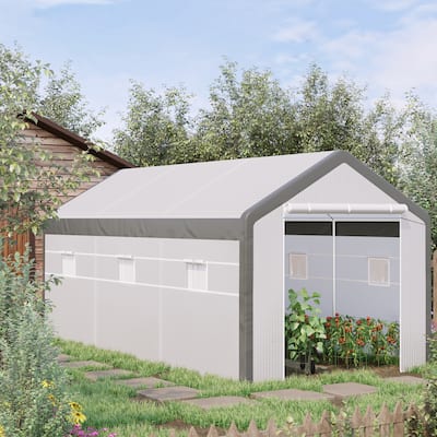 Outsunny 20' L x 10' W x 9' H Large Walk-in Greenhouse with Roll Up Door, 8 Closeable Windows, & Weather PE Cover